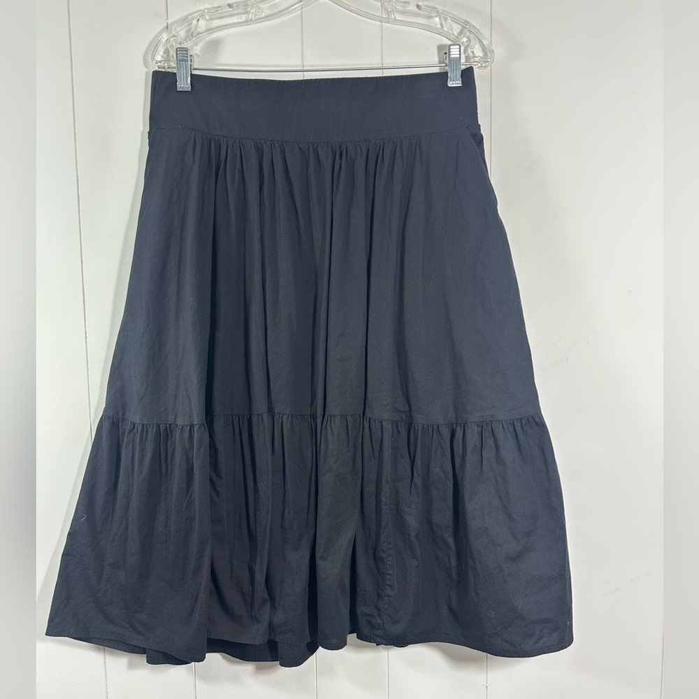 Torrid Sz 00(M/L) Black Midi Cotton Blend Poplin Tiered Lined Skirt Side pockets
